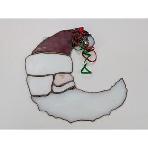 Crescent Moon Santa Stained Glass Christmas Window Ornament Large Sun Catcher